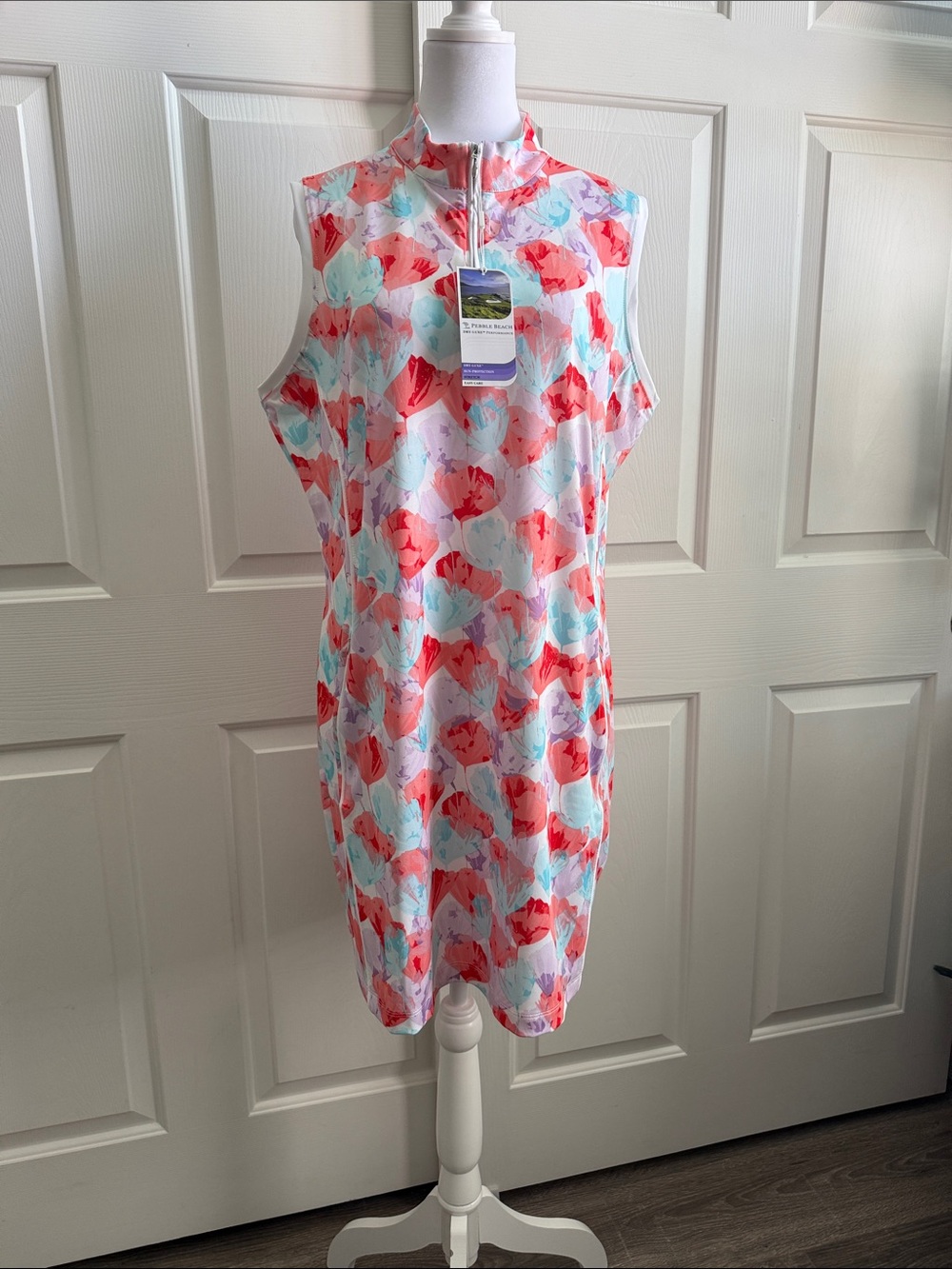 Pebble Beach Coral, Aqua & Lavender Floral Zip-Front Dress